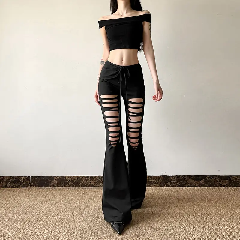 Summer Women Girl Echo V-Cut Cut-Out Bell Bottoms Pants Trousers