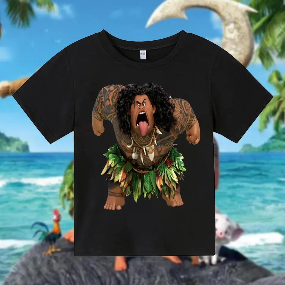 Moana cartoon character Maui funny picture printed top summer boys street short-sleeved sports T-shirt parent-child clothing
