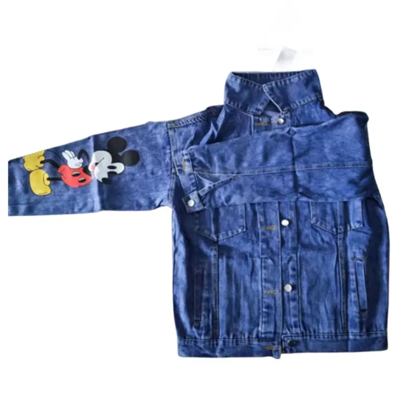 Cartoon Clothing Mickey Printed Denim Jacket Women's Spring And Autumn Loose Preppy Style Large Size Jacket Cartoon Casual Tops