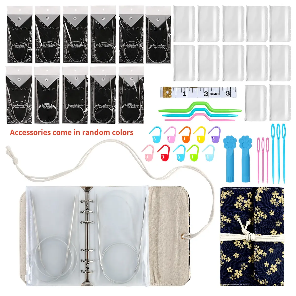 Stainless Steel Knitting Tools Sweater Circular Needle Kits DIY Crochet Weaving Pins Tools Set with Sewing Accessories Kit