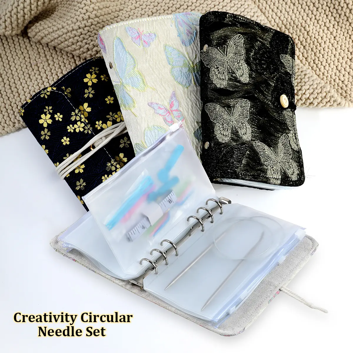 Stainless Steel Knitting Tools Sweater Circular Needle Kits DIY Crochet Weaving Pins Tools Set with Sewing Accessories Kit