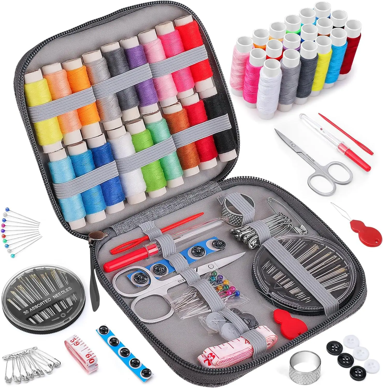 Sewing Kit Complete Set with Threads Needles Scissors Tape Measure Buttons and More for DIY Handcraft Projects Home and Travel
