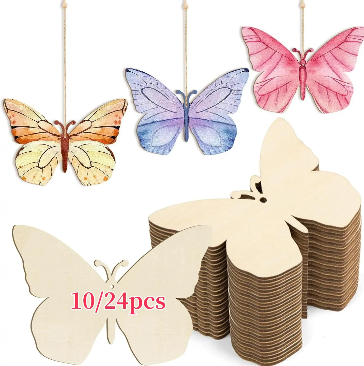 10/24pcs Butterfly Flower Unfinished Crafts Wooden Slices Ornaments For Birthday Wedding Party Table Decor DIY Painting Gifts