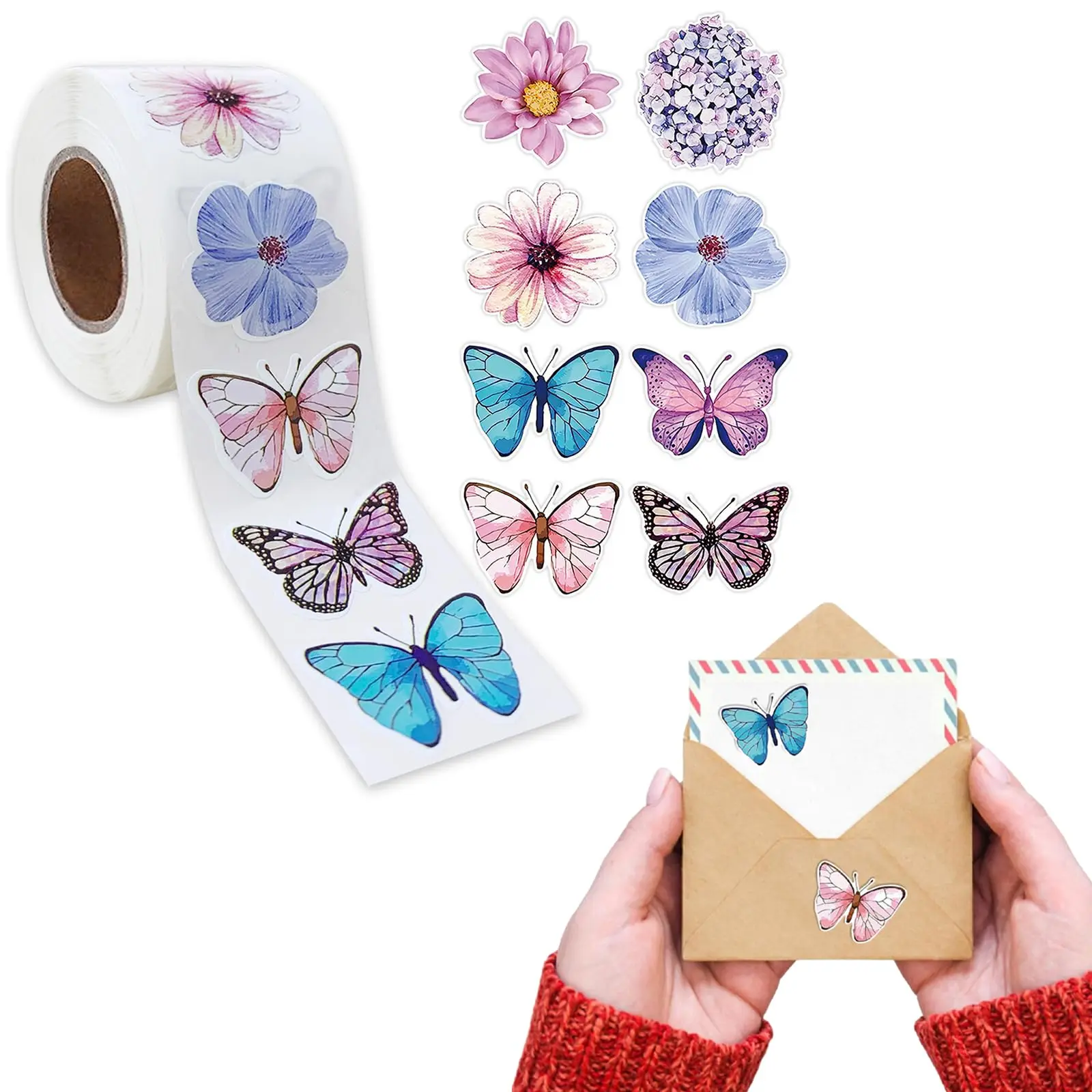 500pcs Butterfly Flower Sticker 8 Design Colorful Butterfly Decals Cute Stickers Party Decoration Scrapbook Stationery