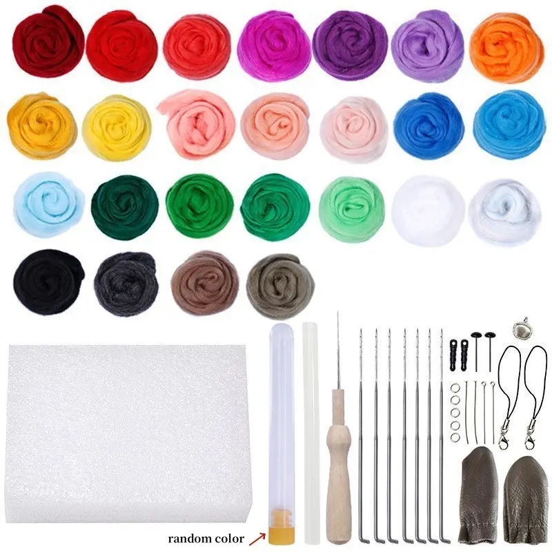 25 Colors Felting Wool Needle Felting Kit Wool Felting Tools Handmade Felt Needle Felting Fabric Materials Accessories ﻿