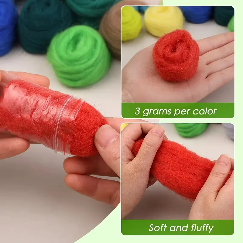 25 Colors Felting Wool Needle Felting Kit Wool Felting Tools Handmade Felt Needle Felting Fabric Materials Accessories ﻿