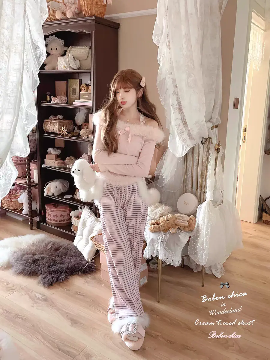 Princess sweet lolita pants bobon21 Inside plush feather striped pants B2373