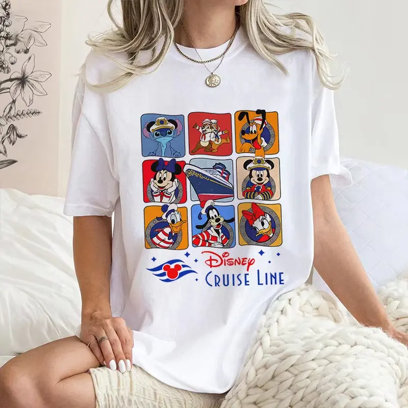 Disney Cruise Line Mickey&Friends Cartoon Printed Summer Women's T-Shirt Cotton Short Sleeve Casual Top Loose Clothing