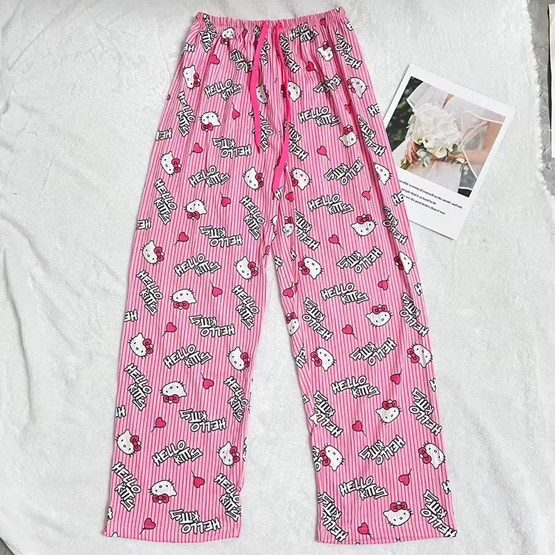 Hello Kitty Sanrio Cartoon Sleeping Pants Kawaii Anime Autumn Leisure Home Pajamas Pants Home Sleeping Long Pants Cute Girls