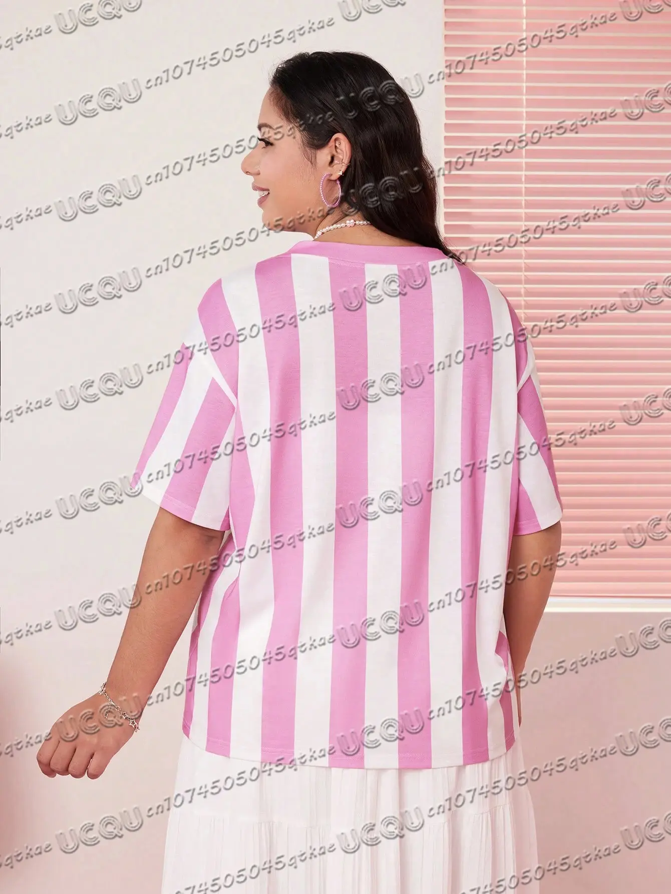 Summer Pink Striped Hello Kitty Printed Football Shirt T-Shirt Cute Sweet Girl Style Tee Fashion Streetwear Casual Women'S Top