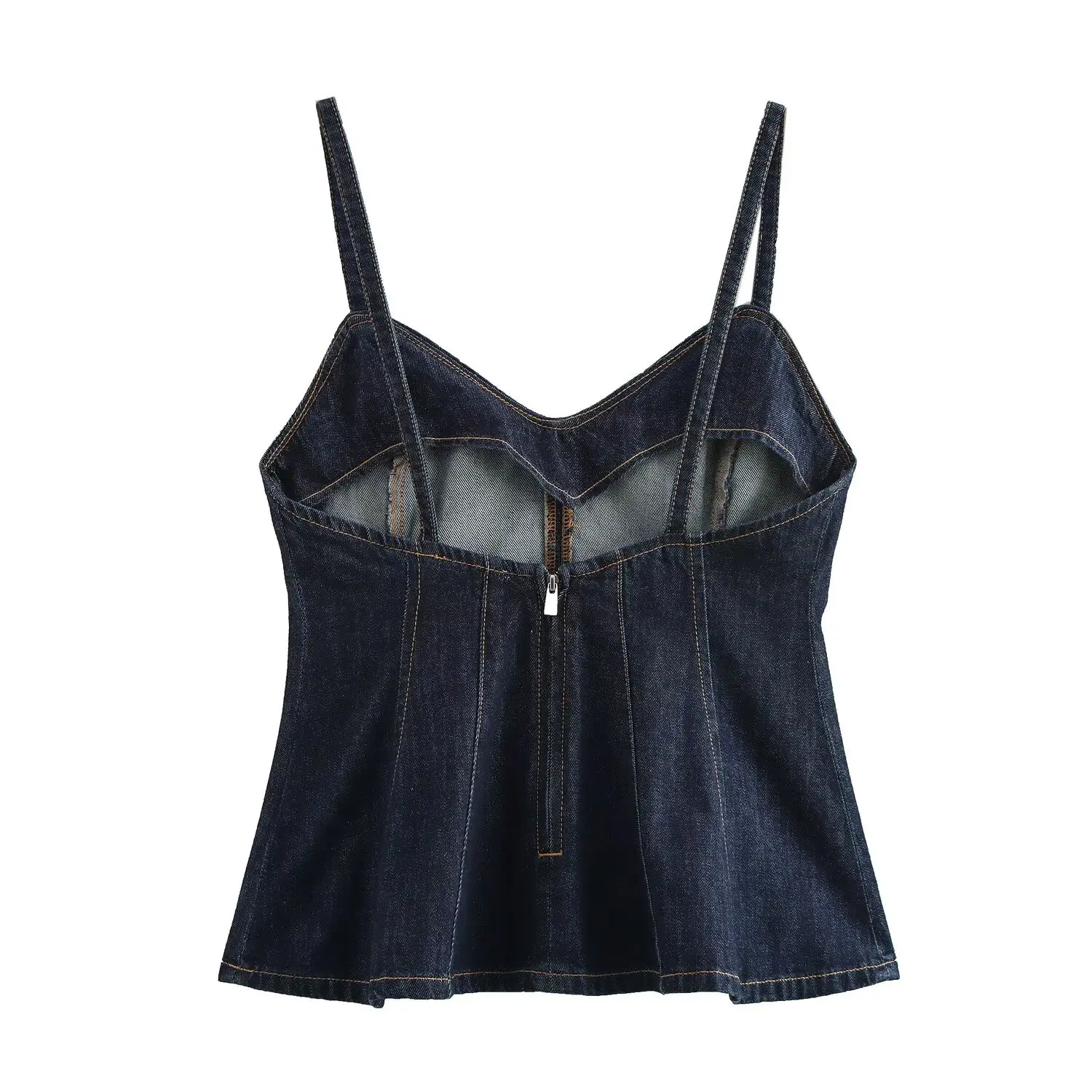 2025 Spring/Summer New Women's Hot Girl Pure Desire Wind Collection Waist Wave Wide Swing Cowboy Strap Tank Top