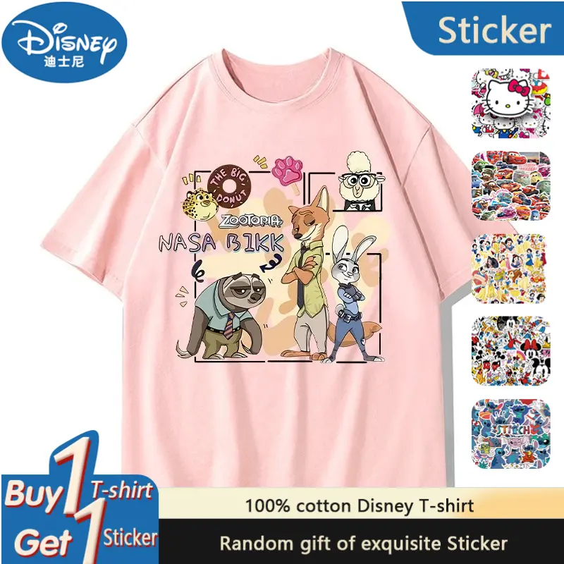 Disney Collaborates with Zootopia on Short-sleeved T-shirts for Boys and Girls in Summer, Featuring Judy Nick Cartoons