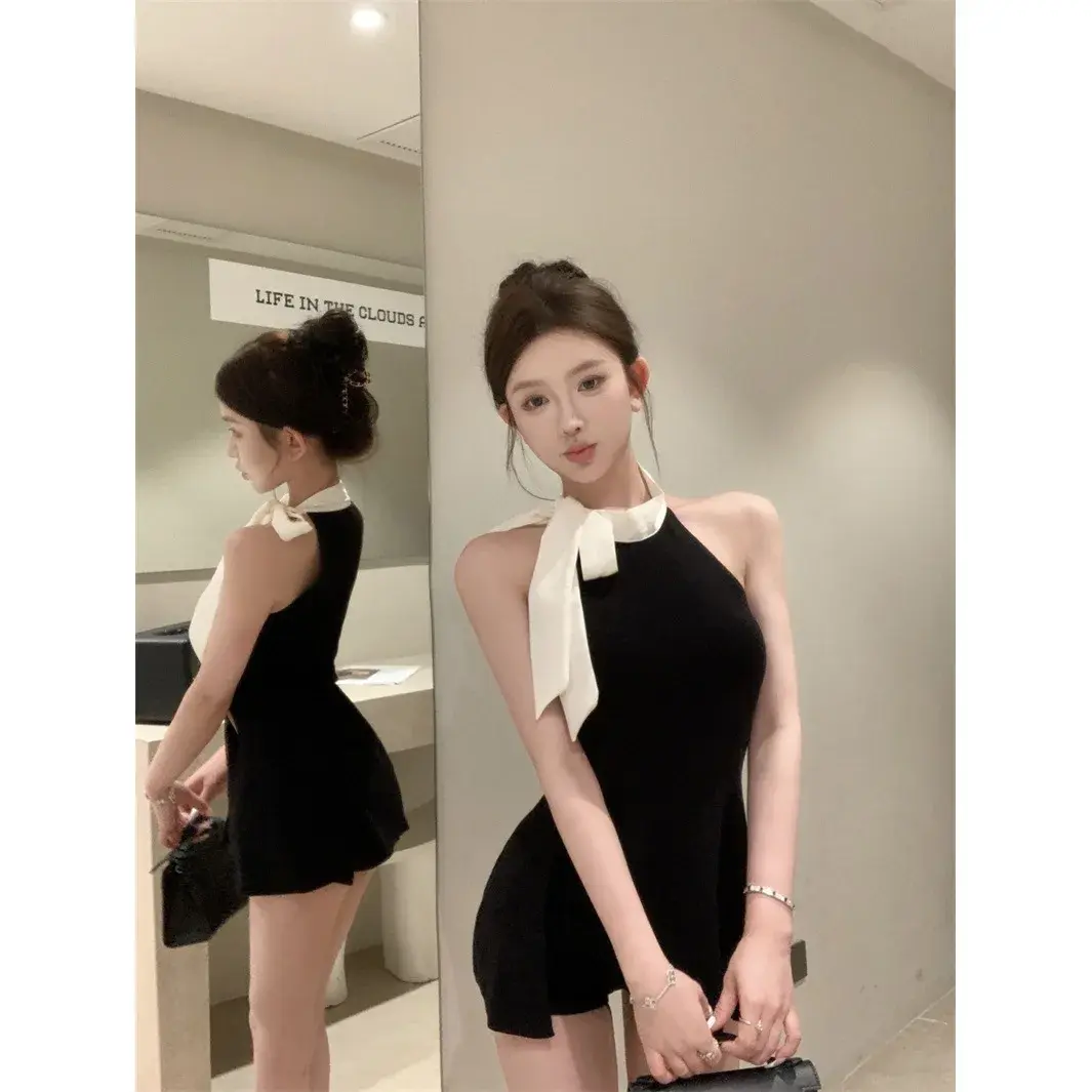 Summer Butterfly Knot Backless Knitted Mini Vest Women's Slim Fit Sexy Design Sleeveless Versatile Trendy Fashion Women's Wear