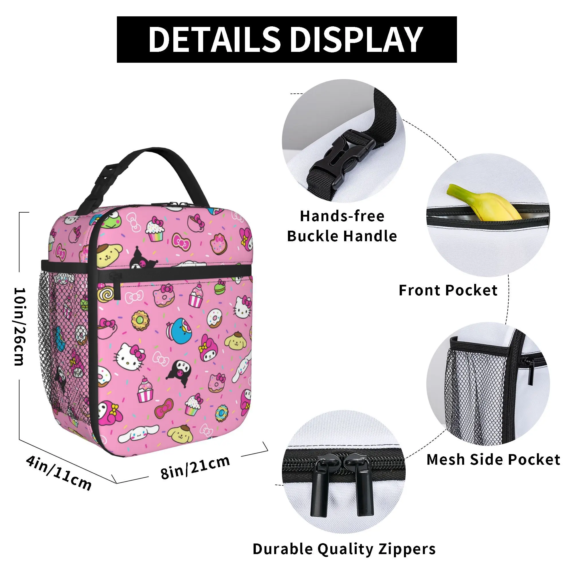 Sanrio Characters Merch Insulated Lunch Tote Bag For Office Hello Kitty Kuromi Food Box Portable Thermal Cooler Lunch Boxes