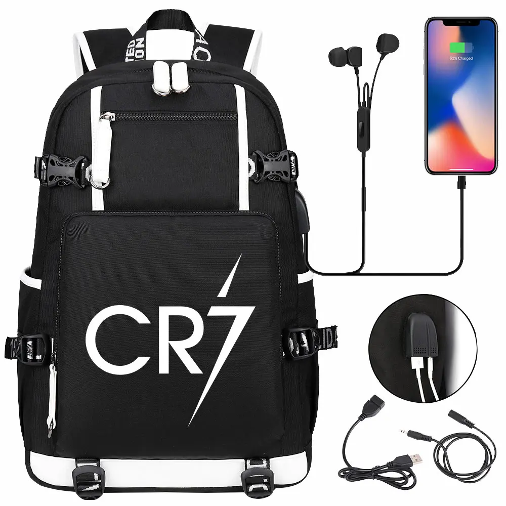 Football Star Cr7 USB Large Capacity Teenagers Mochila Women Men Laptop Travel Backpack Girl Boys Kids Back To School Book Bags
