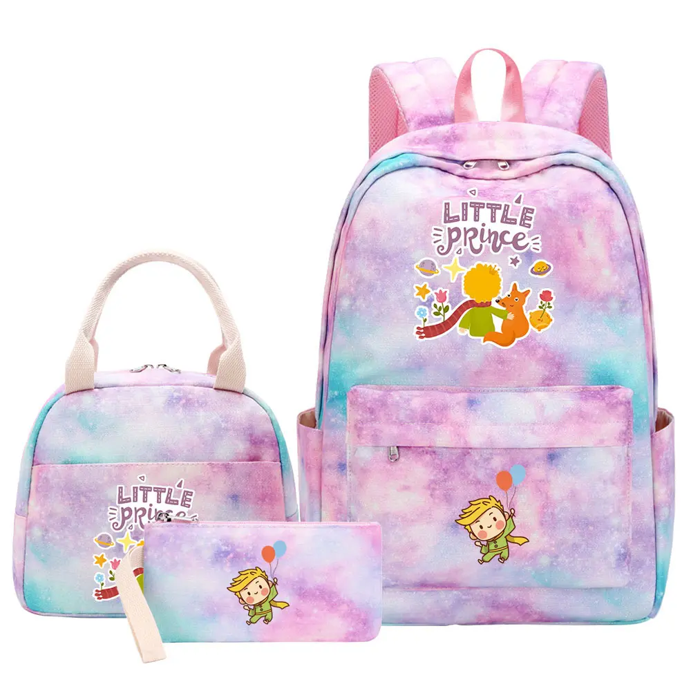 Cute Little Prince Teenagers Pencil Bag Bookbags 3 Pcs Mochila, Girls Kids Back To School Lunch Book Bags,Women Rainbow Backpack