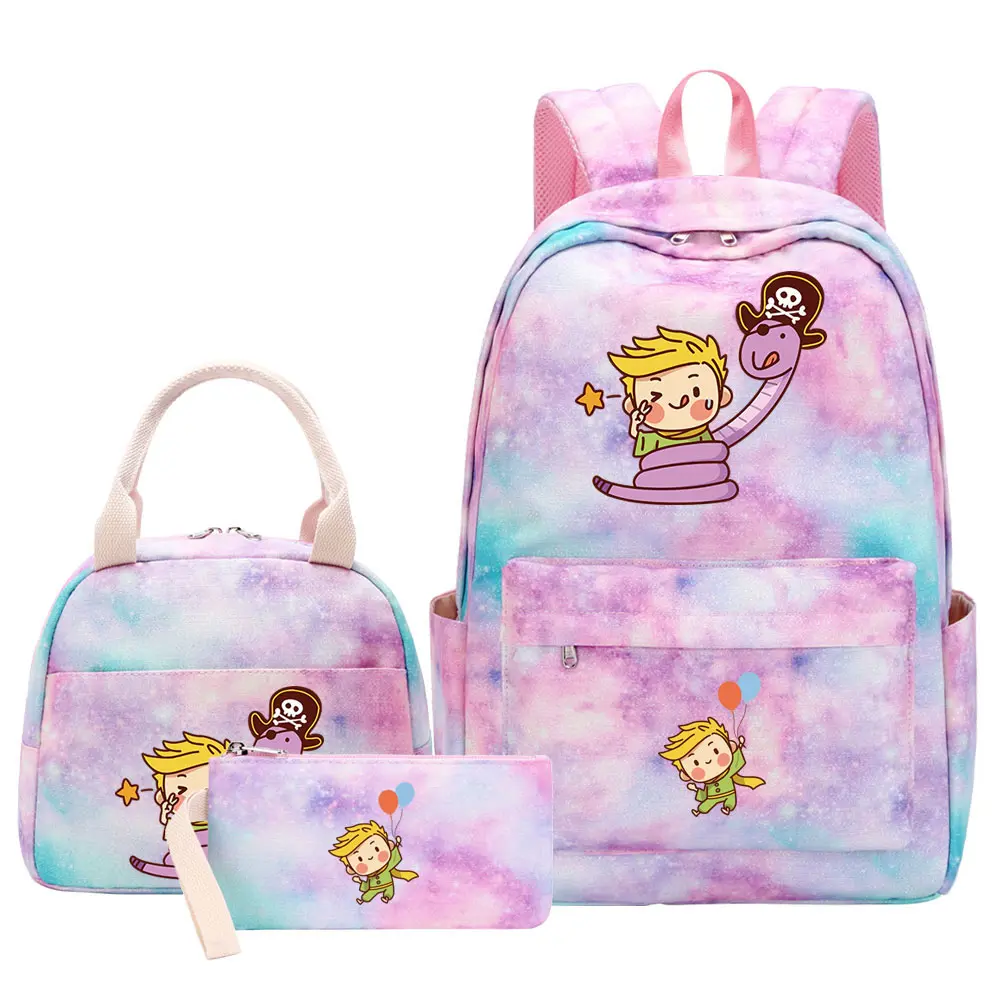 Cute Little Prince Teenagers Pencil Bag Bookbags 3 Pcs Mochila, Girls Kids Back To School Lunch Book Bags,Women Rainbow Backpack