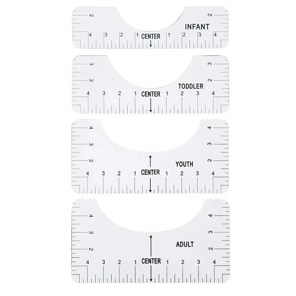4pcs T-Shirt Ruler Guide Shirt Alignment Tool T-Shirt Alignment Ruler with Clothing Size Chart for Adult Youth Toddler Infant