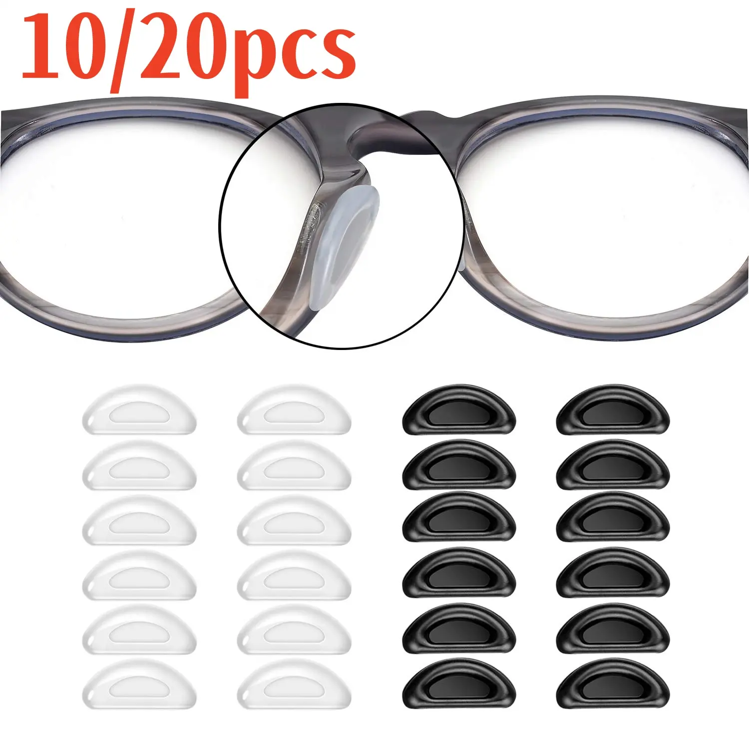10/20pcs Silicone Non-slip Nose Pads Light Eyeglasses Nose Support Tightly Fitting Silicone Glasses Nasal Holder Accessories