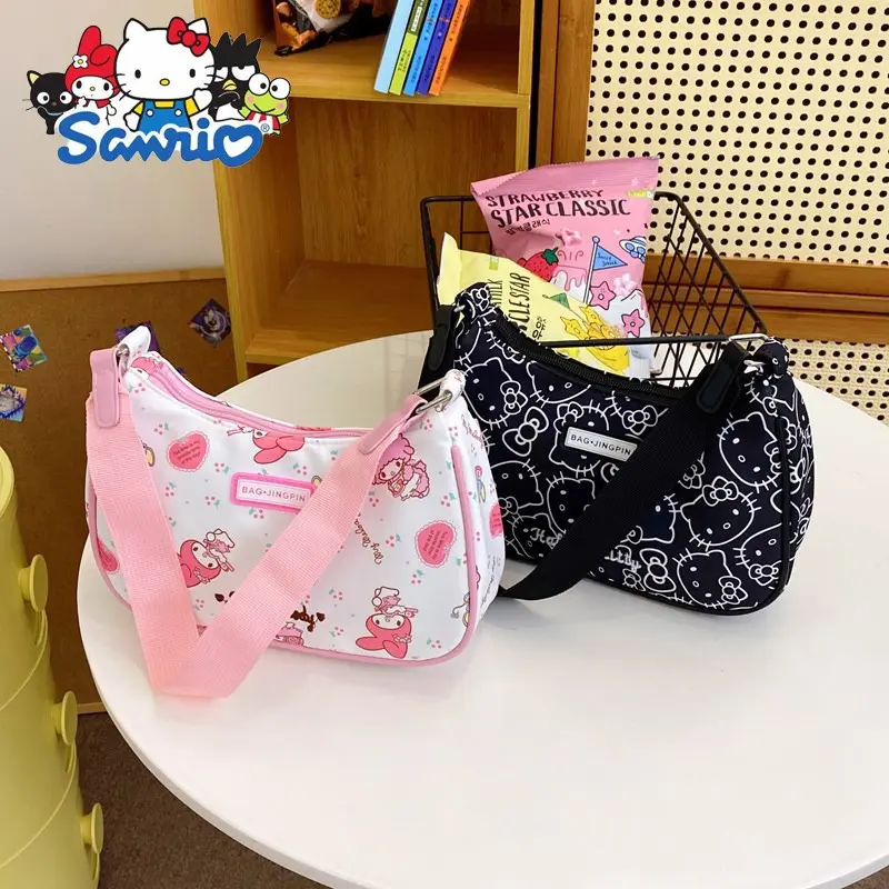 Sanrio Hello Kitty Women's Armpit Bag Y2K Sanrio Kuromi Mymelody Messenger Tote Bag Cute Girl Shoulder Bag Wallet Tote Bag