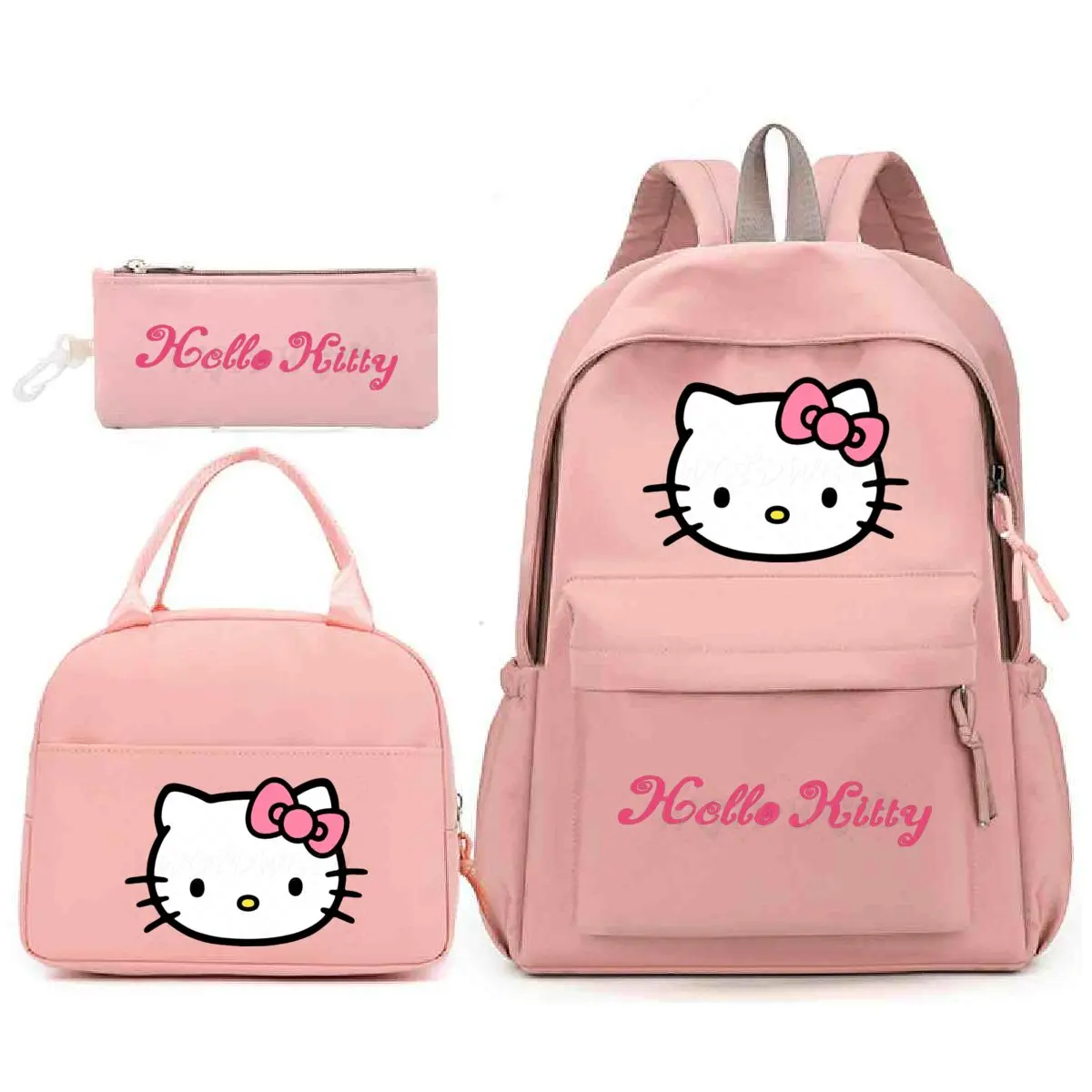 Cartoon Hello Kitty 3pcs Set Backpack Children Teenger Schoolbags Cute Cartoon Hello Kitty Pencil Bag Insulated Lunch Bags 3PCS