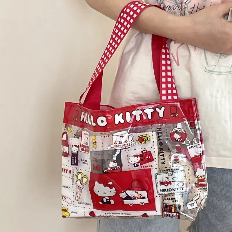 Girl Kitty Cat PVC Handbag Cute Transparent Waterproof Large Capacity Swimming Bag