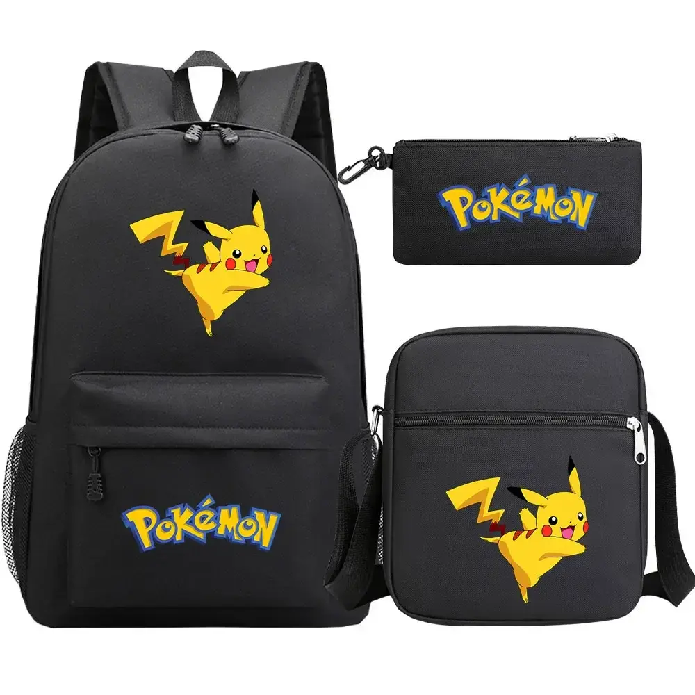 New Pokemon Pikachu 3Pcs Boy Girl Kids School Book Bags Travel Backpack Shoulder  Bag Pen Bags For Men Women