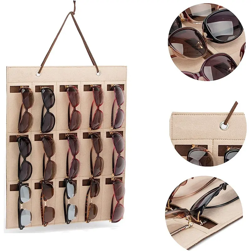 1Pc 15 Grids Glasses Organizer Storage Wall Hanging Bag Multifunctional Sunglasses Eyeglass Container Bag Foldable