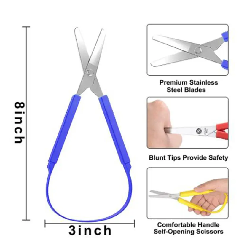 8 Inch Colored Plastic Elastic Scissors Paper Cuttings Scissors Safety Ring Scissors U Shaped Automatic Rebound Scissors