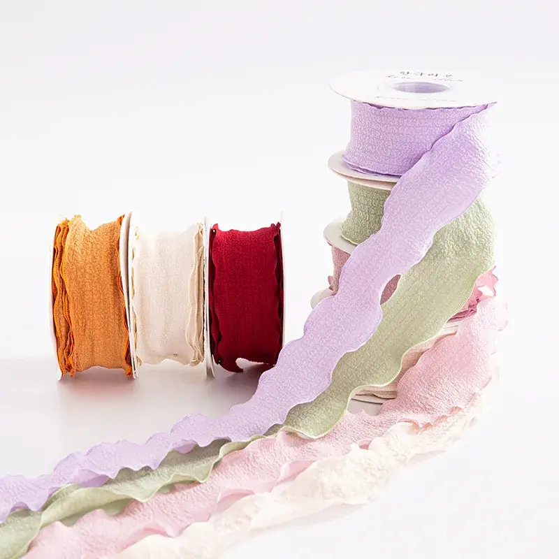 4cm Pleated Fishtail Yarn Ribbon Flower Bouquet Packaging Macaron Ribbon Flower Shop Cake Shop Handmade DIY Materials