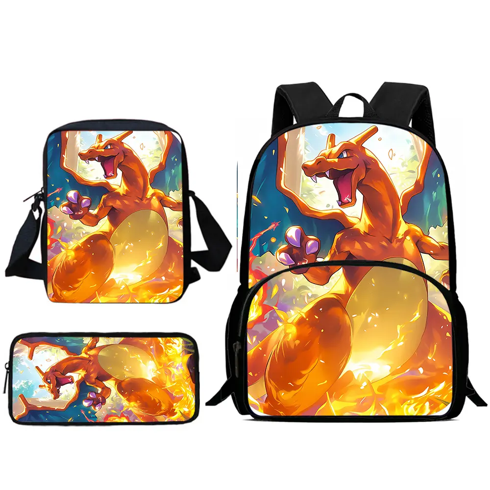 Child Backpacks Cute Anime Charizards Shoulder Bag Pencil Case Pupil Large Capacity School Bags for Boys Girls Best Gift