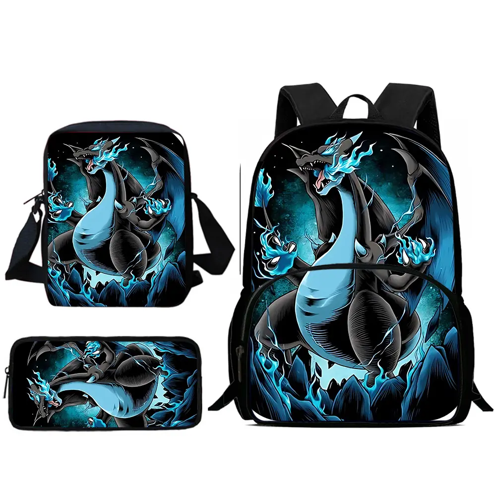Child Backpacks Cute Anime Charizards Shoulder Bag Pencil Case Pupil Large Capacity School Bags for Boys Girls Best Gift