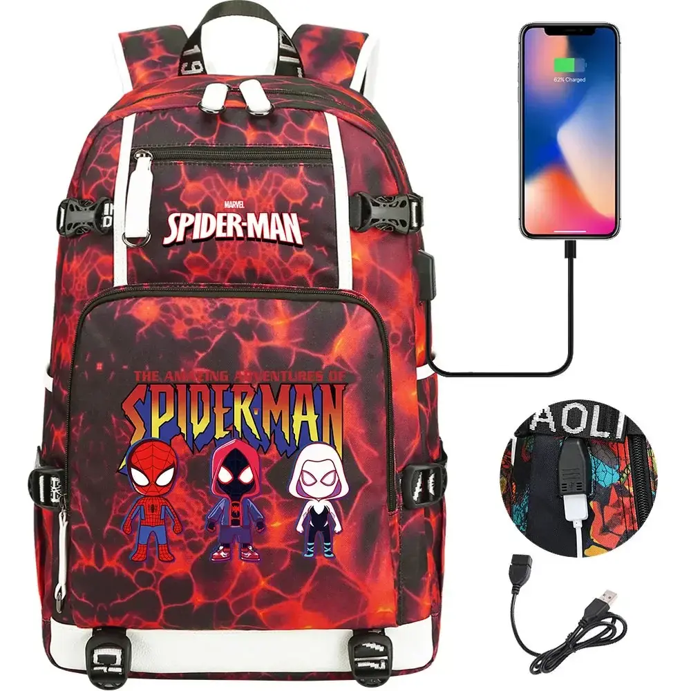 Spiderman USB Teenagers Schoolbags Women Men Laptop Travel Backpack Girl Boys Kids School Book Bags