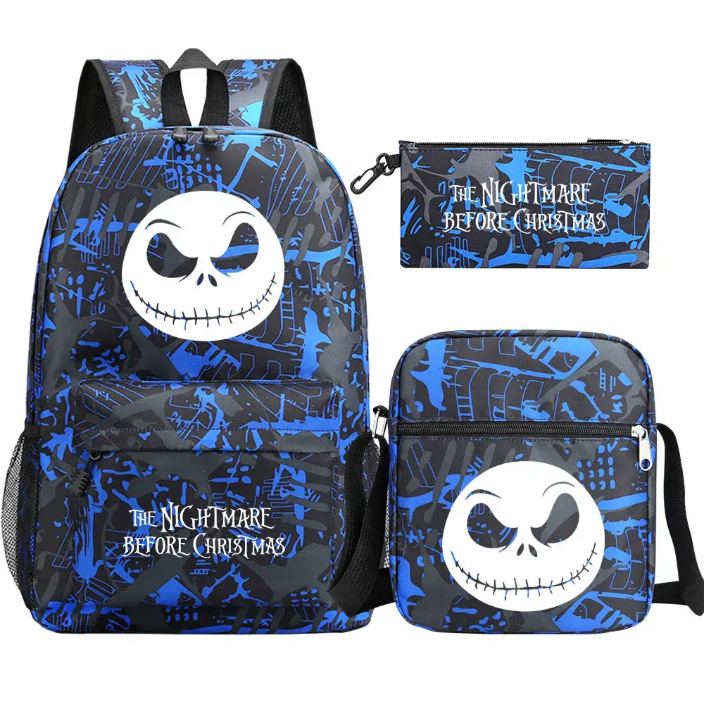 The Nightmare Before Christmas 3Pcs Boy Girl Kids School Book Bags Travel Backpack Shoulder  Bags Pen Bag For Men Women