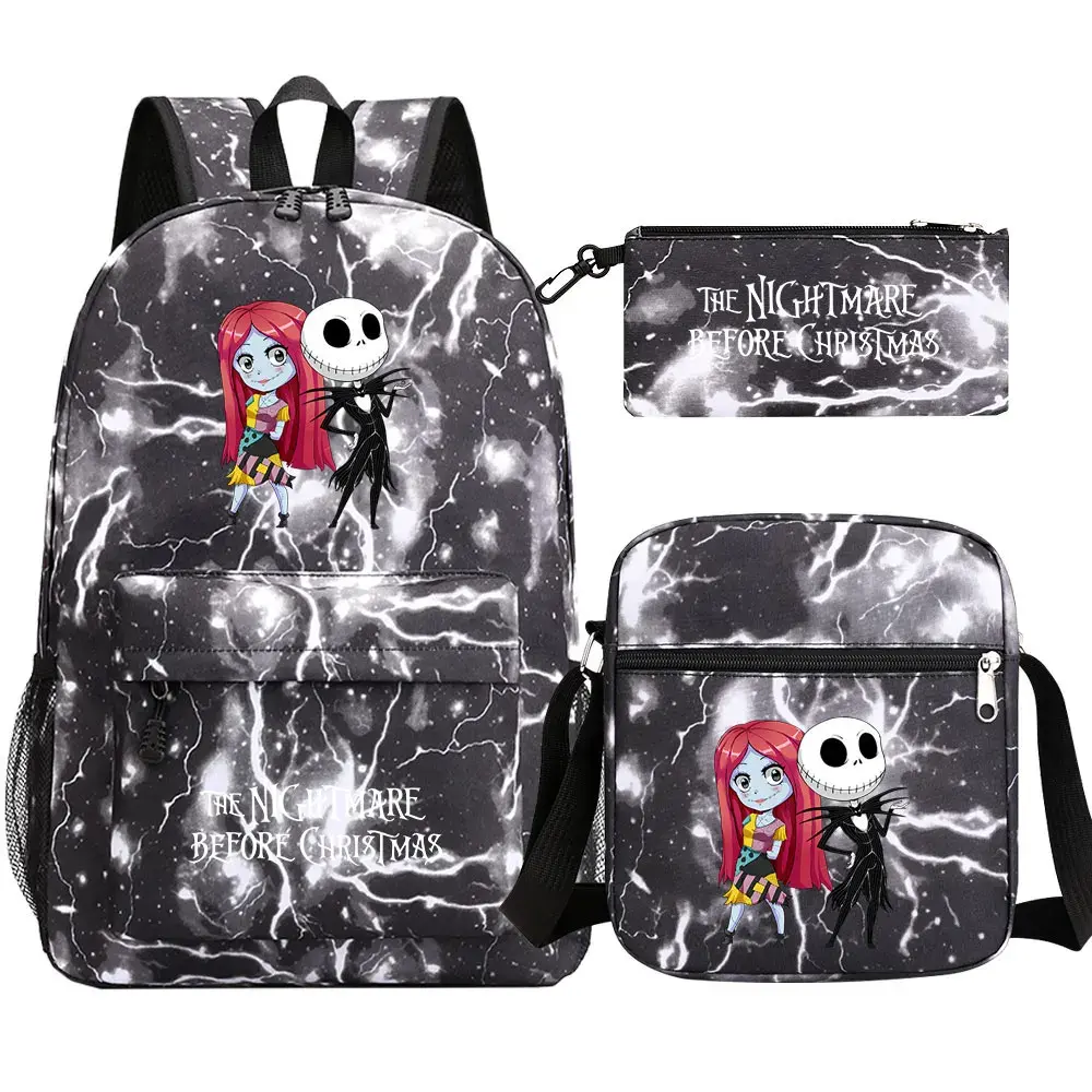 The Nightmare Before Christmas 3Pcs Boy Girl Kids School Book Bags Travel Backpack Shoulder  Bags Pen Bag For Men Women