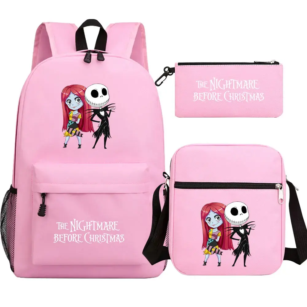The Nightmare Before Christmas 3Pcs Boy Girl Kids School Book Bags Travel Backpack Shoulder  Bags Pen Bag For Men Women
