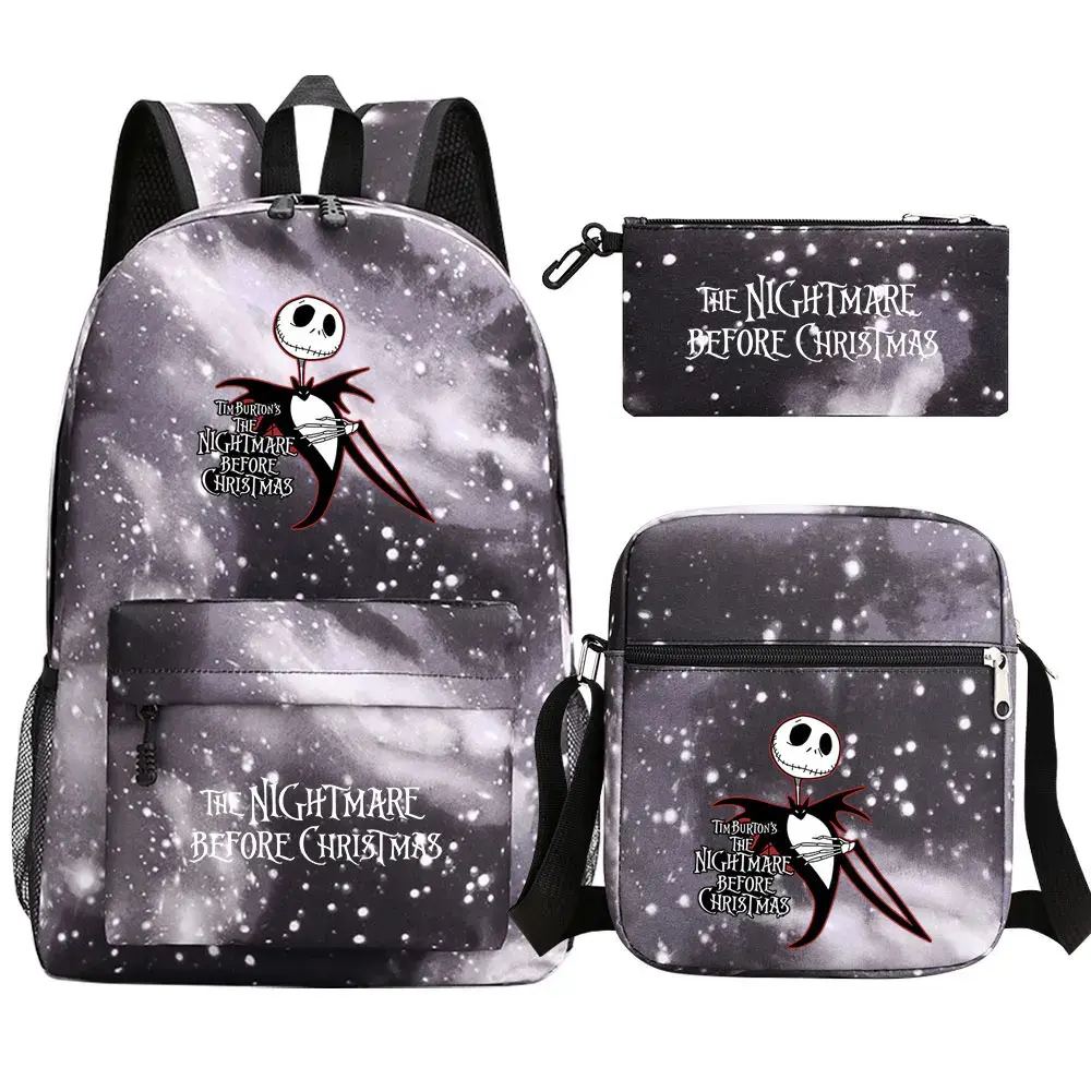 The Nightmare Before Christmas 3Pcs Boy Girl Kids School Book Bags Travel Backpack Shoulder  Bags Pen Bag For Men Women