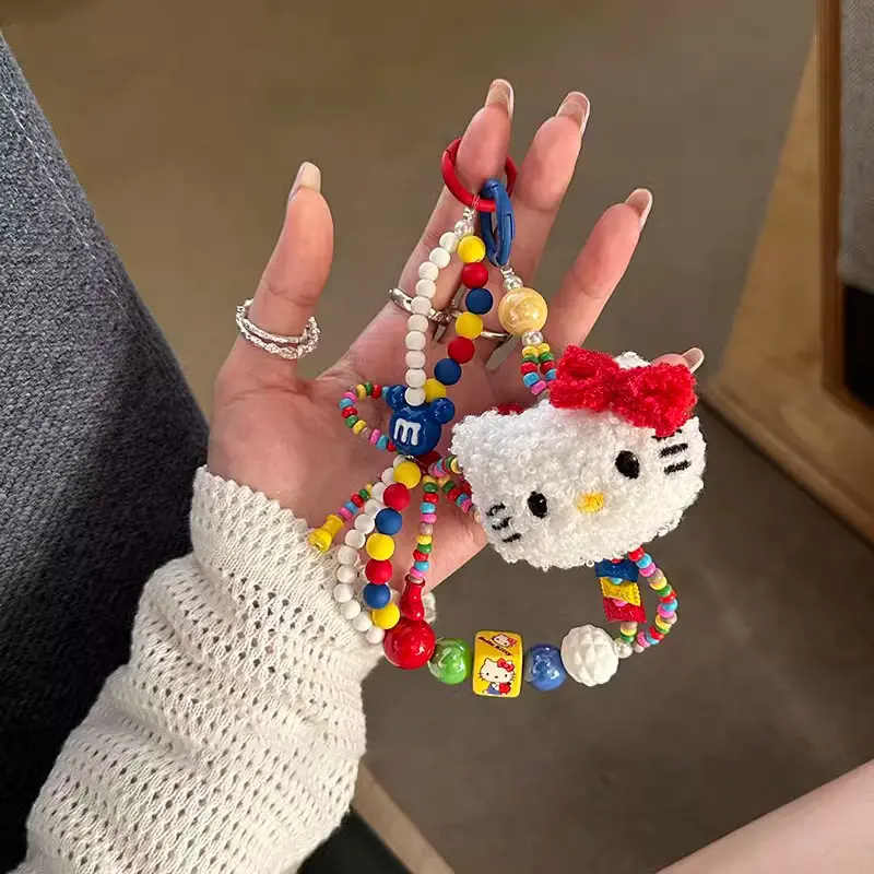 INS Fashion Cute Cartoon HelloKitty Plush Color Beaded Backpack Pendant Kawaii Fashion Phone Decoration Pendant Girl Woman Gifts