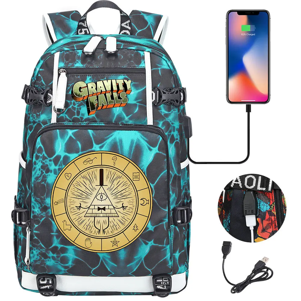 Gravity Falls USB Large Capacity Teenagers Schoolbags Women Men Laptop Travel Backpack Girl Boys Kids School Book Bags