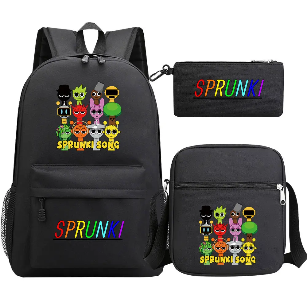 Sprunki 3Pcs Boy Girl Back To School Book Bags, Student Shoulder Bag Pencil Case Backpack, Teenagers Mochila Men Women Bagpack