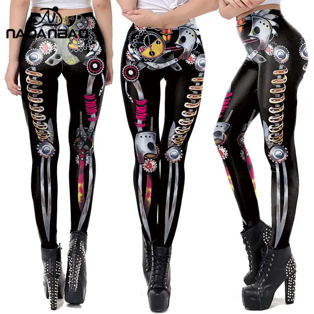 Nadanabao Punk Women Legging Robot Skeleton Y2K Leggings for Women Girl 3D Print Workout Fitness Trousers Party Sexy Tights