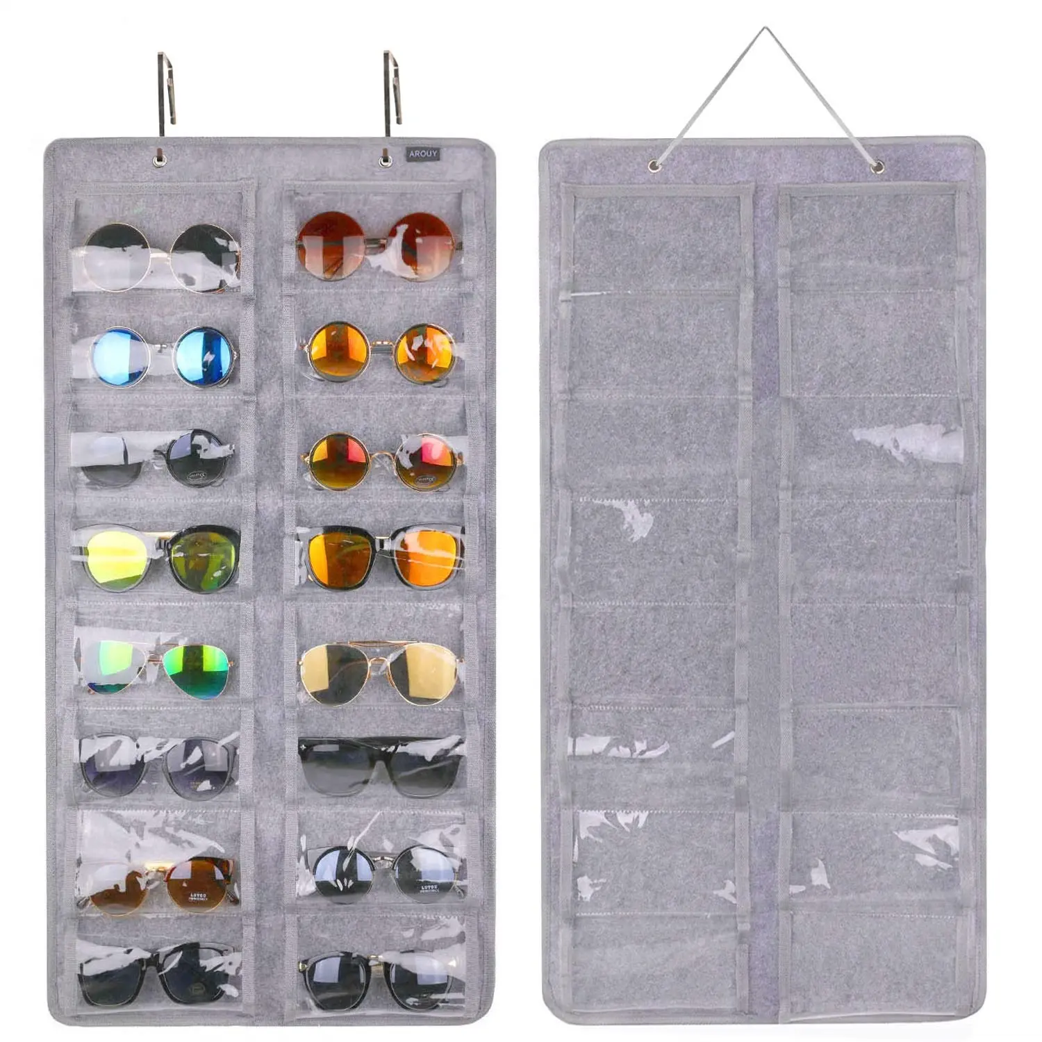 16Slots Felt Eyeglasses Stand Holder Dust Proof Wall-Mounted Pocket Storage for Sunglasses Glasses Display Hanging Bag Organizer