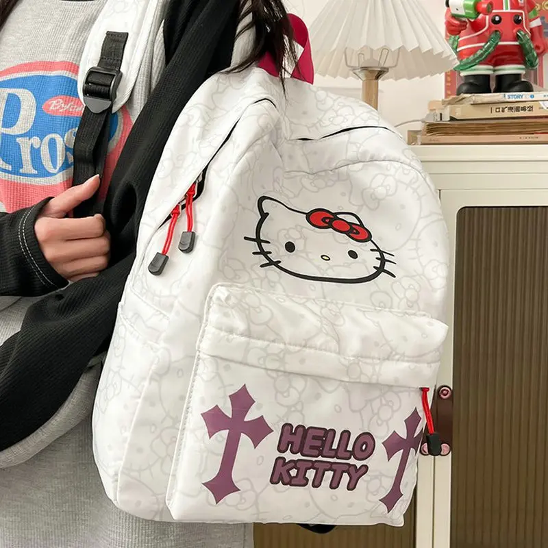Cute Hello Kitty Teenage Bookbag Nylon Rucksack Fashion Girl Backpack Women Shoulder Bag High School Schoolbag