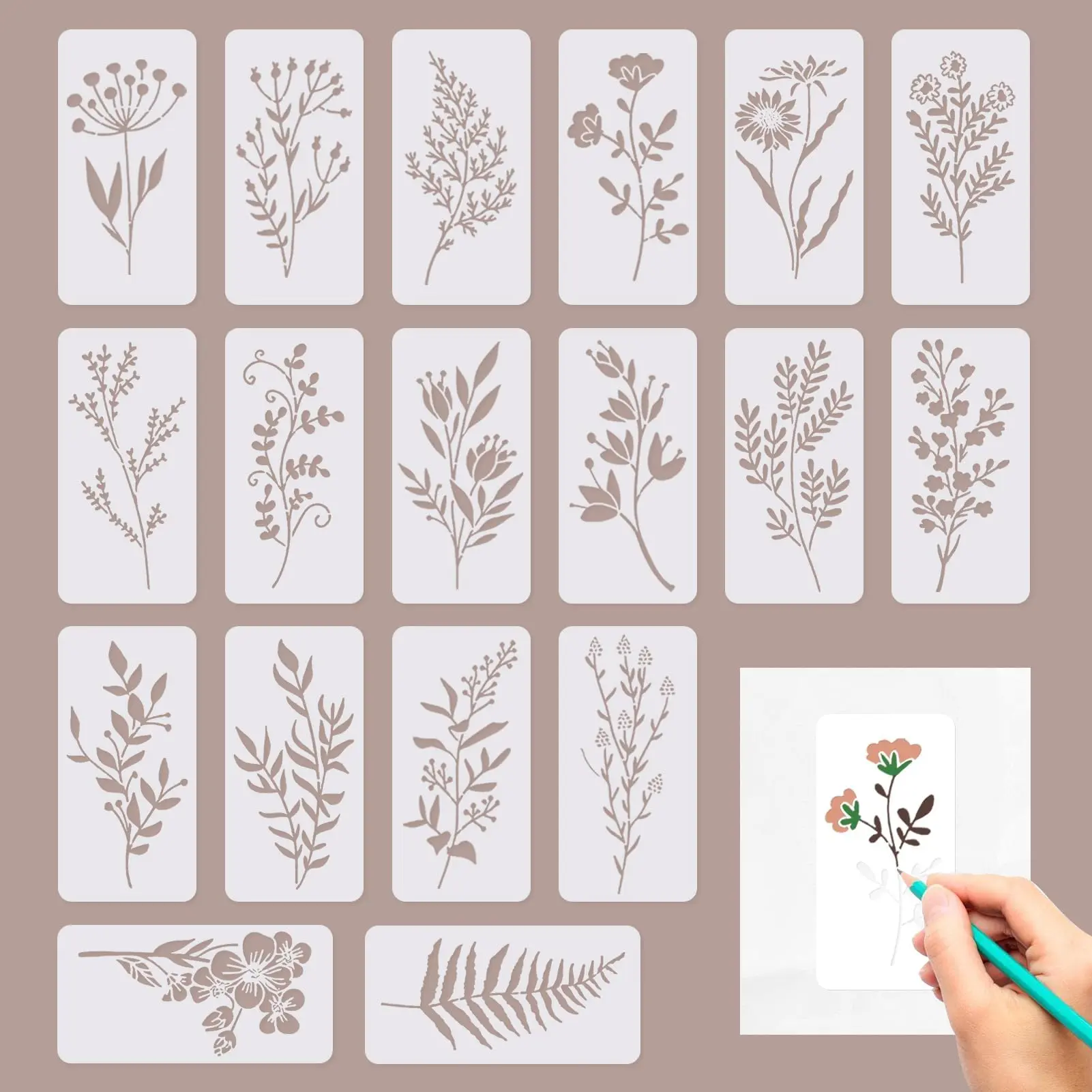 Wildflower Stencils Flower Leaf Painting Stencils Reusable DIY Crafts Stencil for Painting on Wood Wall Door Canvas Home Decor