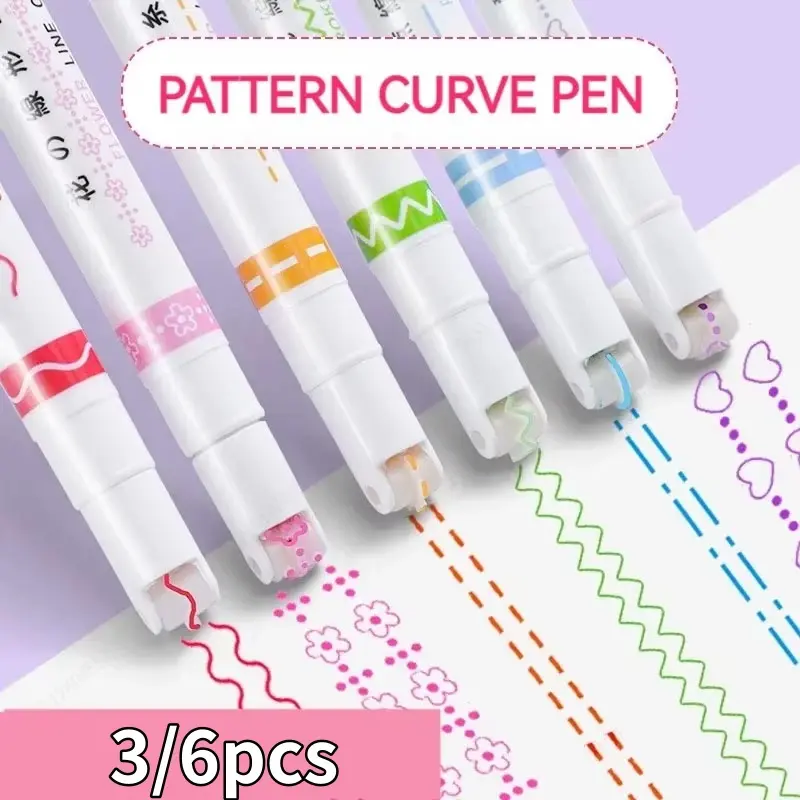 6/3pcs Flower Shape Outline Pens Highlighter Marker Curve Roller Tip Pen Stationery School Office Supplies Gifts