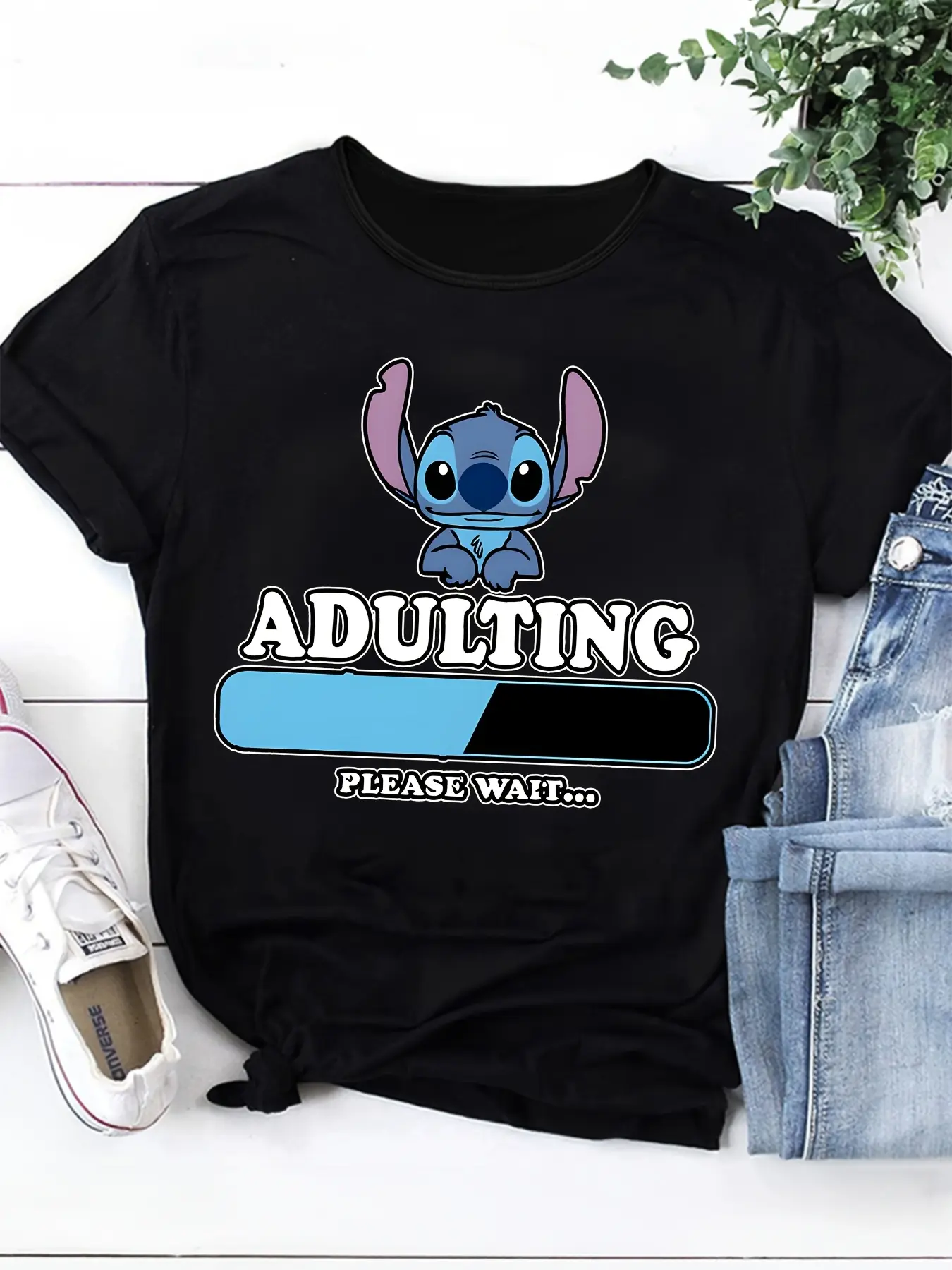 Disney Cute Cartoon Character Stitch Print Summer T-shirt Boy and Girl Casual Short Sleeve Comfortable Family Dress Top Soprts