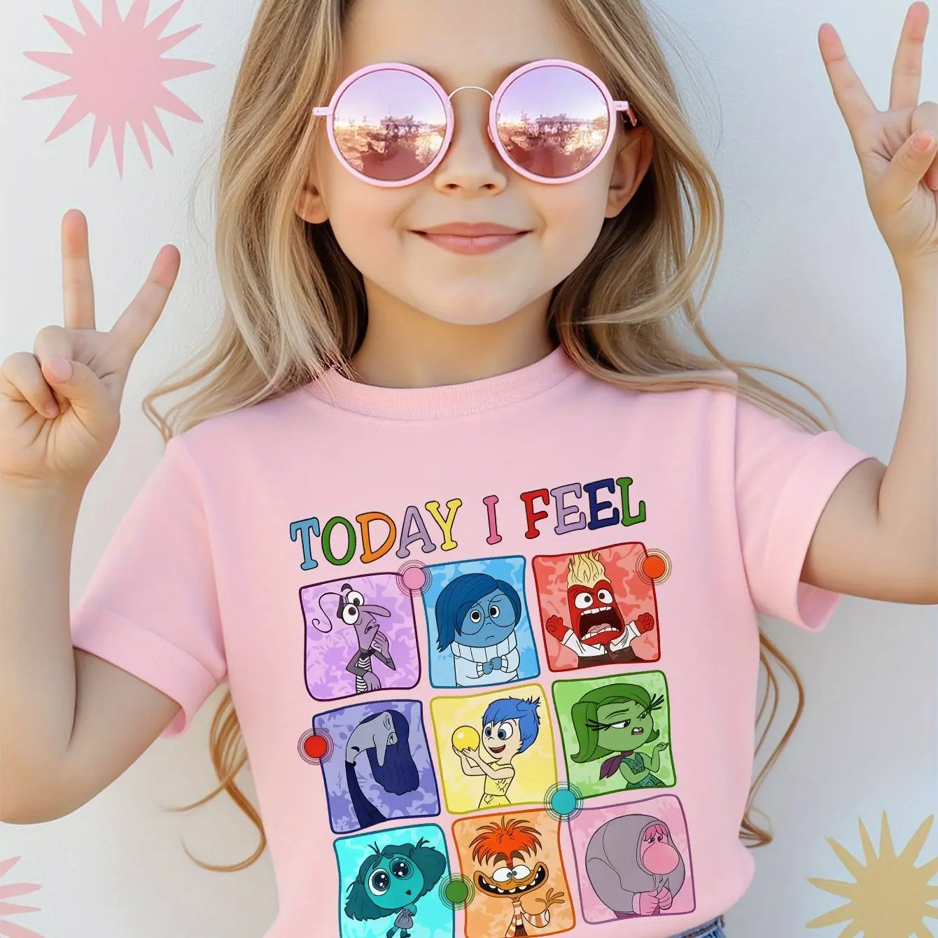 Disney Inside Out Cartoon Animated Summer T-Shirt Boys Girls Casual Comfortable Oversized Cute Parent-Child Family  Short Sleeve