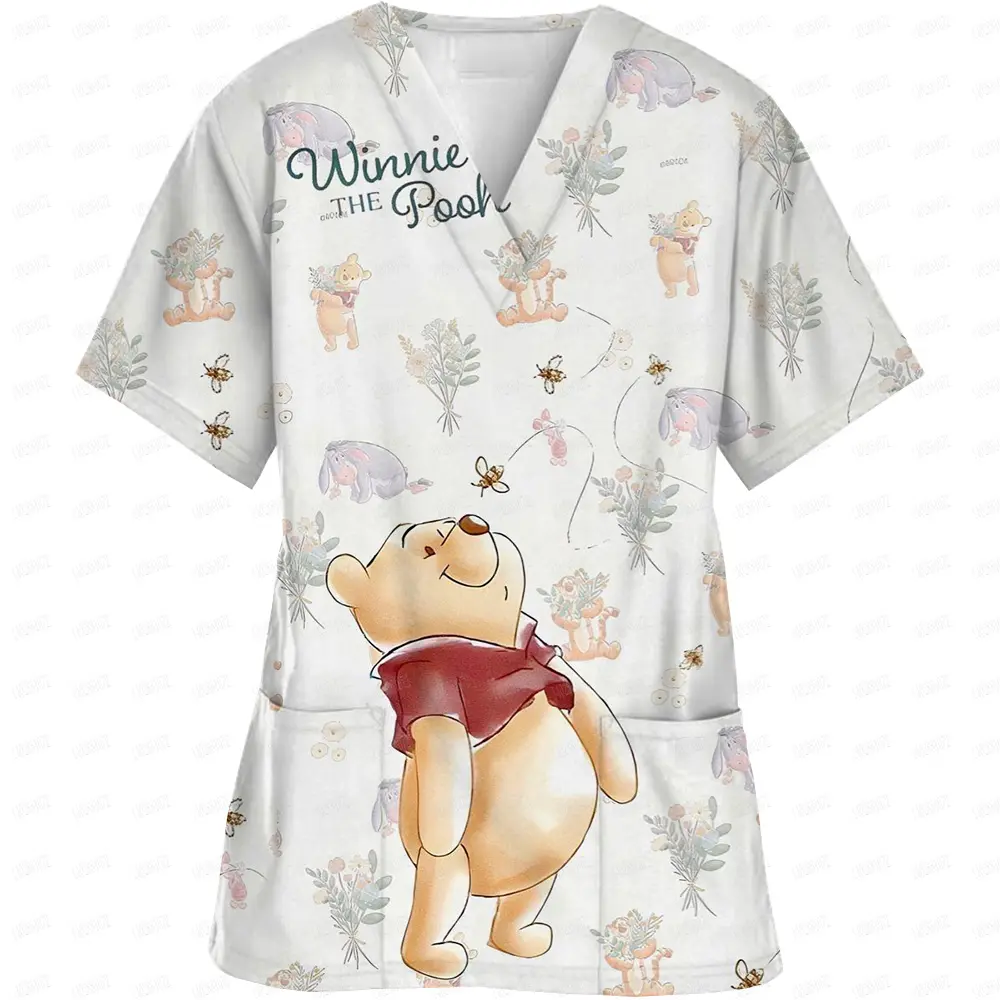 Winnie the Pooh tigger Disney Medical Uniforms Nurse Accessories for Work Doctor's Cartoon Pattern Short Sleeved Shirt