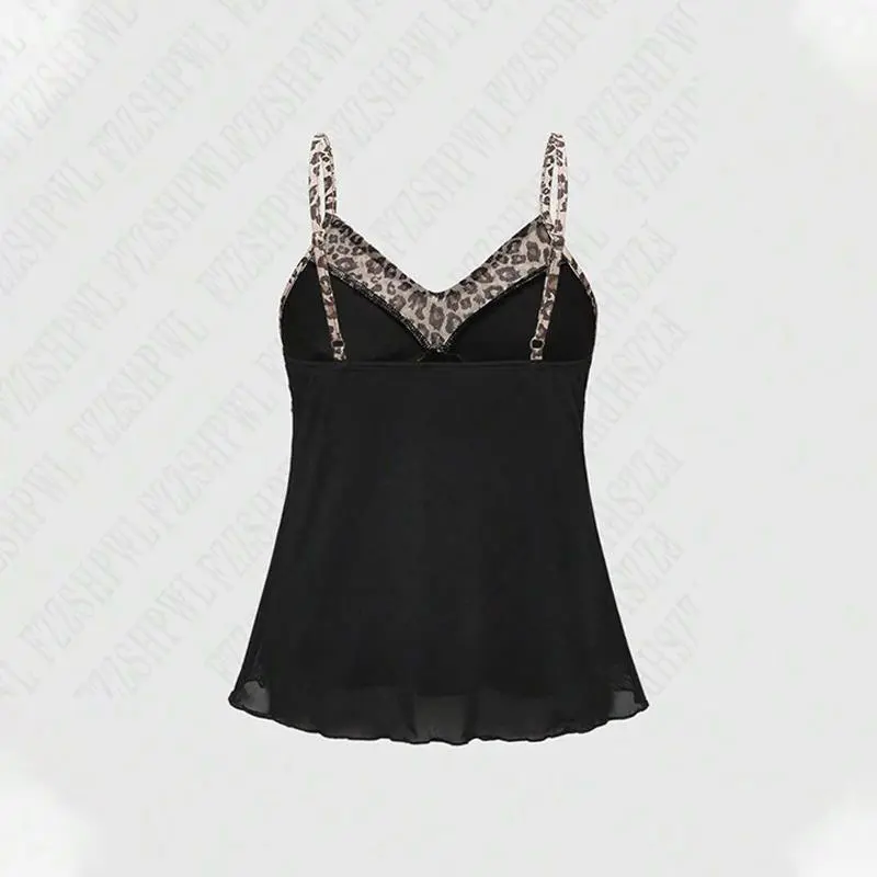Leopard print Chic Slim Vintage Sleeveless Halter tops Camisole 90s Harajuku Hot Cute Y2K Fashion Bow Woman Aesthetic Singlet