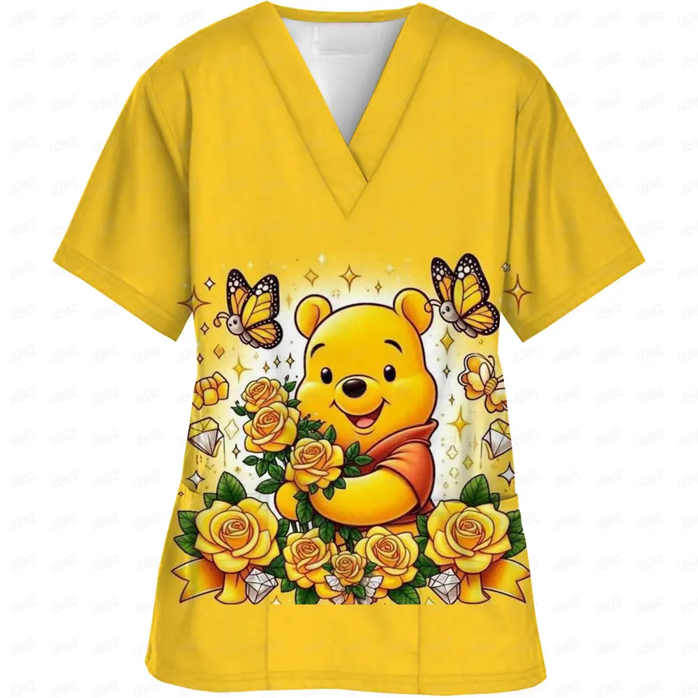 Winnie the Pooh tigger Disney Medical Uniforms Nurse Accessories for Work Doctor's Cartoon Pattern Short Sleeved Shirt
